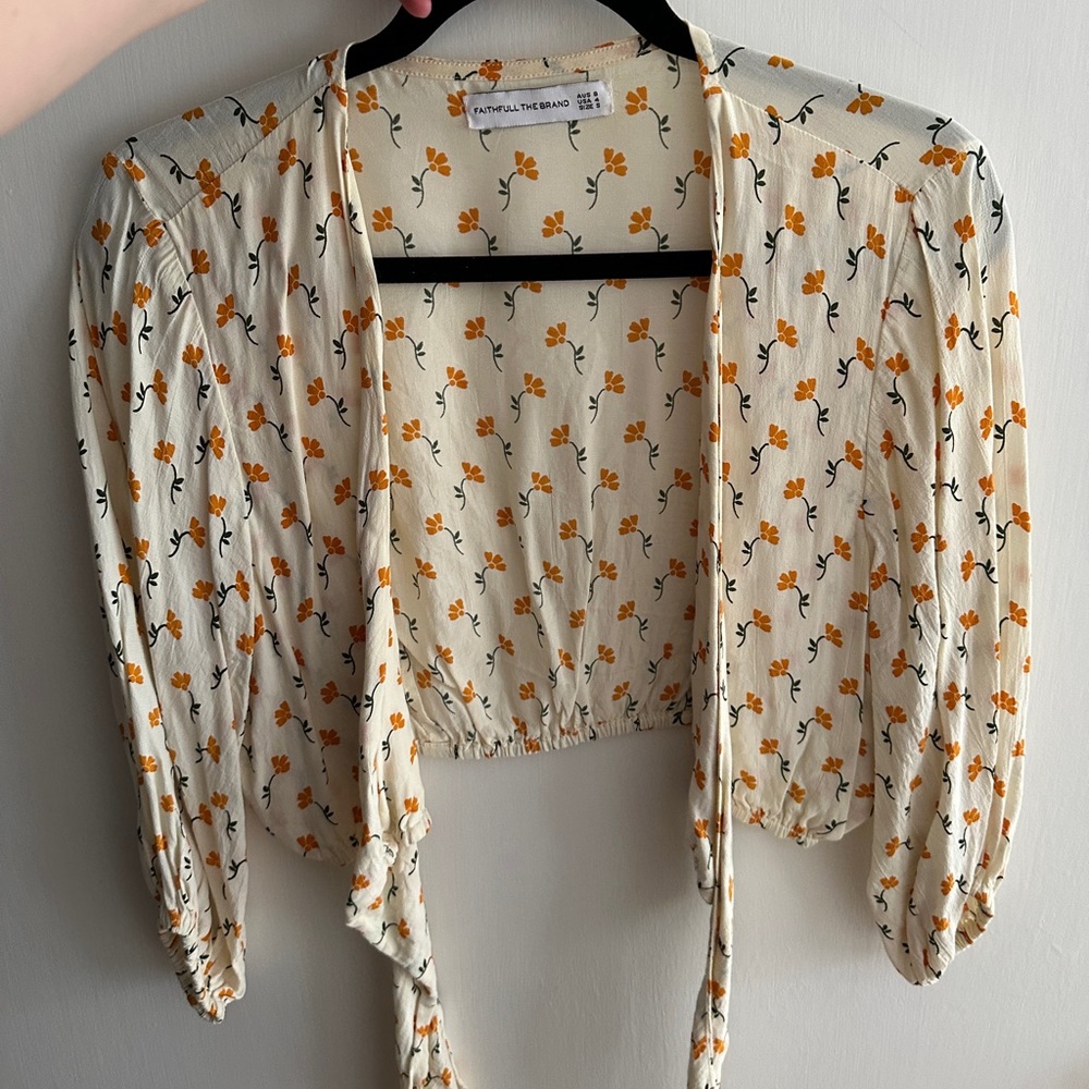 Faithfull the Beand - La Guardia Floral Tie-Front Cropped Blouse - S